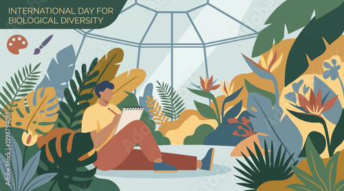 International Day for Biological Diversity artist sketching in greenhouse