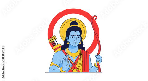 Lord Rama with Bow and Arrow, Hindu Deity, Indian Culture, Divine Warrior