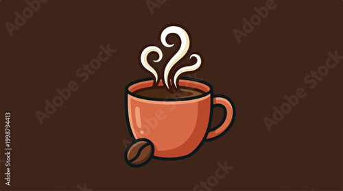 Stylized Vector Illustration of a Steaming Cup of Coffee.