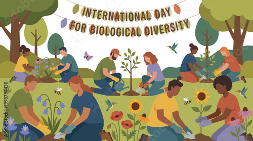 International Day for Biological Diversity Community Gardening Illustration