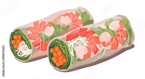 Fresh vietnamese spring rolls with shrimp lettuce and vegetables translucent rice paper wrappers healthy asian cuisine