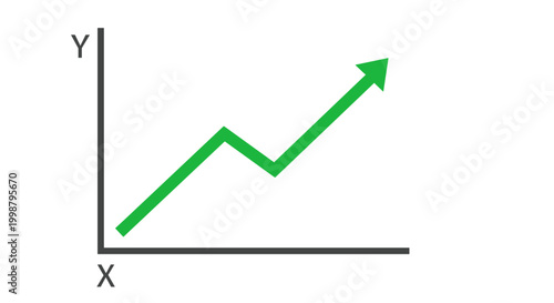 Green arrow graph line chart showing upward trend and growth with x and y axes on a clean white background symbolizing