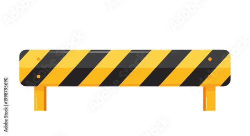 Yellow and black striped construction barrier with reflective elements symbolizing safety caution and temporary road