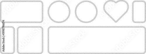 Halftone set of minimalist dotted frames and borders in various shapes like circle, heart, rectangle, square and banner decorative bead or pearl line art design elements
