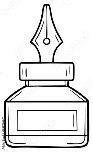 Inkwell sketch with dip pen nib antique writing equipment isolated vector graphic illustration