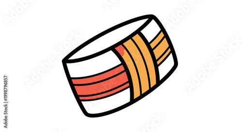 Stylized Sushi Roll Illustration with Orange and Red Accents on White Background
