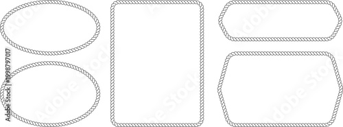 Rope frame border set, nautical marine cord or western lasso decorative design elements, oval rectangle and rounded polygon shapes for labels and invitations