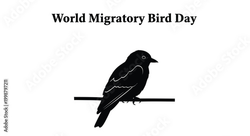 World migratory bird day illustration featuring a silhouette of a bird on a branch