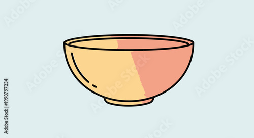 Simple illustration of an empty yellow and orange bowl on a light blue background