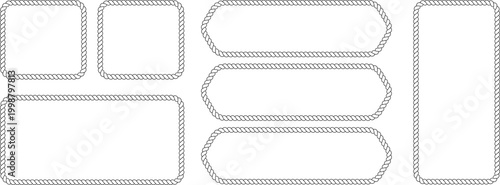 Set of rope frames, nautical border elements, vector illustration