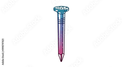 Shiny Metal Nail with Blue and Pink Gradient, Isolated on White Background