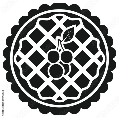 Delicious cherry pie vector illustration. Traditional dessert with lattice crust design isolated on white background.