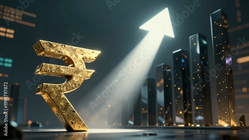 Indian Rupee Symbol with Rising Financial Growth Chart