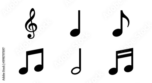 Tableau sur toile Set of Musical Note and Clef Silhouette Icons - Music Notation Vector Illustrati