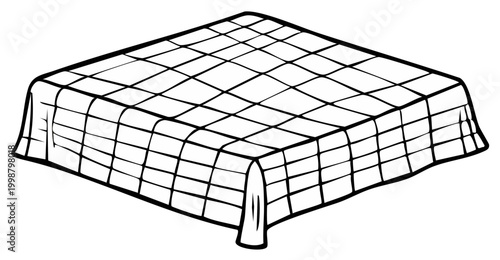 Simple Tablecloth Graphic: Square with Checkered Pattern, Isolated Kitchen Linen Element, Hand Drawn