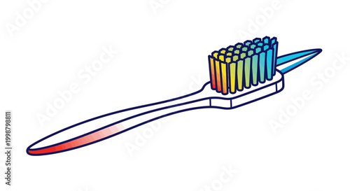 Rainbow toothbrush with pointed tip, hygiene tool for dental care, isolated on white background