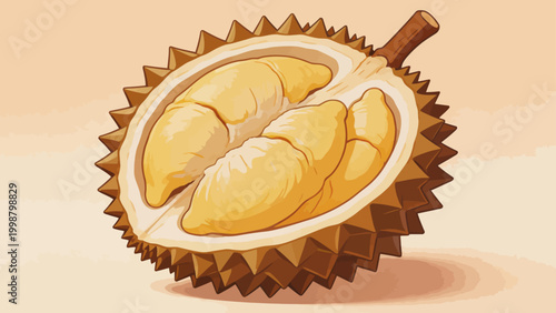 Durian fruit cut open showing flesh