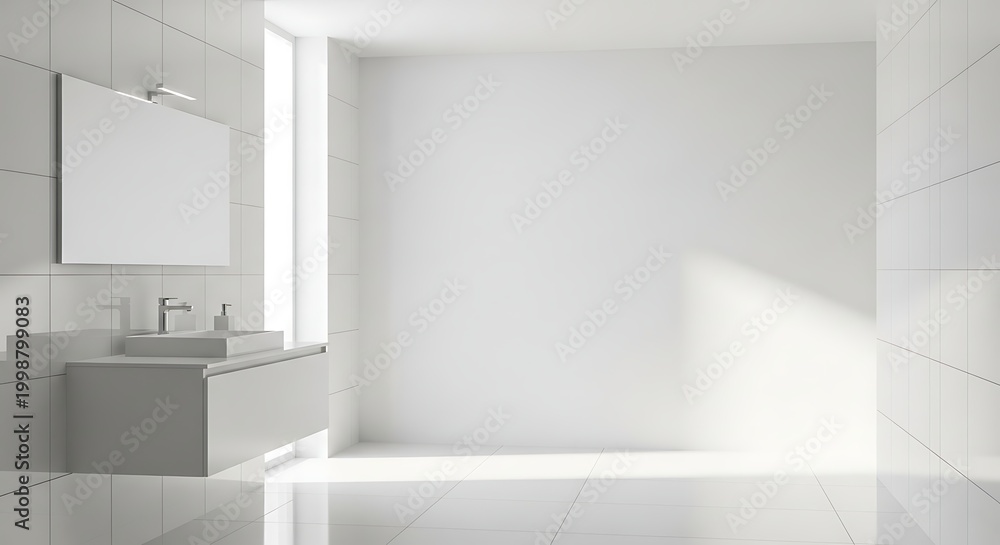 Fototapeta premium Modern minimalist bathroom design with a bright, clean, and spacious aesthetic.