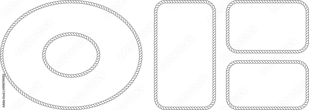 Foto Set of rope frames, nautical border elements, oval and rectangular shapes, vecto
