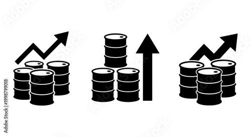  Oil Barrel Price Increase Icon Set for Petroleum Market Growth