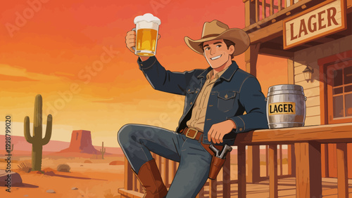 Cowboy with beer in desert