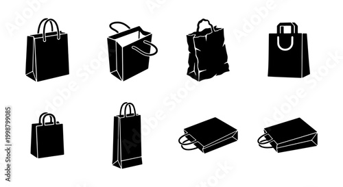  Set of Various Shopping Bag Silhouettes and E-commerce Vector Icons