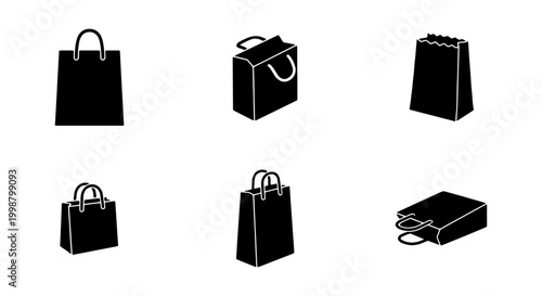 Set of Shopping Bag Silhouettes and E-commerce Vector Icons for Retail Design