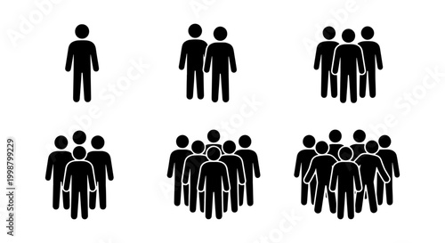  People Group Size and Population Growth Silhouette Icon Set