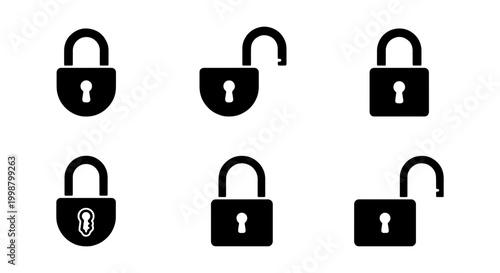 Set of 6 Professional Padlock Icons for Security, Privacy and Data Protection