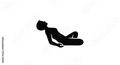 Woman silhouette reclines on the ground while looking upward toward the open space above her.