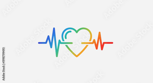 Rainbow heartbeat line with heart icon, symbolizing love, health, and diversity
