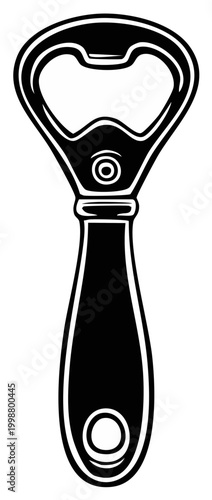 Bottle opener illustration, black and white design on white background