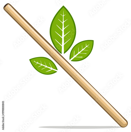 Biodegradable straw with green leaves as an ecofriendly alternative concept symbol
