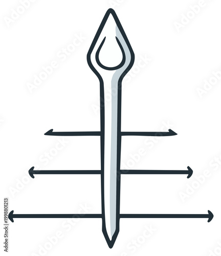 Stylized needle or spear icon with expanding dimensional arrows