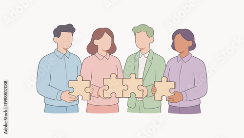 Four people holding puzzle pieces