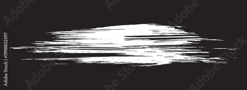 White brush stroke isolated on black background. Paint brush stroke vector for ink paint, grunge design element, dirt banner, watercolor design, dirty texture. Trendy brush stroke, vector