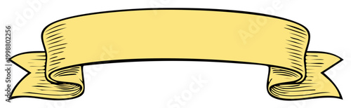 Yellow Ribbon Banner with Vintage Engraved Style and Copy Space
