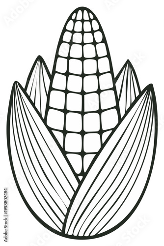 Corn on the Cob Line Art Icon Simple Outline Illustration Harvest Vegetable Produce Food Ingredient Maize Drawing Isolated