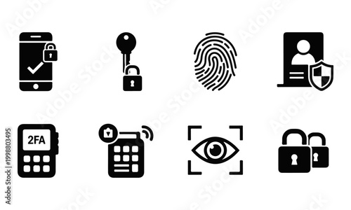 Set of Security and Authentication Icons. Modern Simple Vector Graphics for Digital Privacy and Access Control