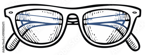 Stylized sunglasses with blue lenses and a hatched design adding a vintage touch, creating a cool fashion statement