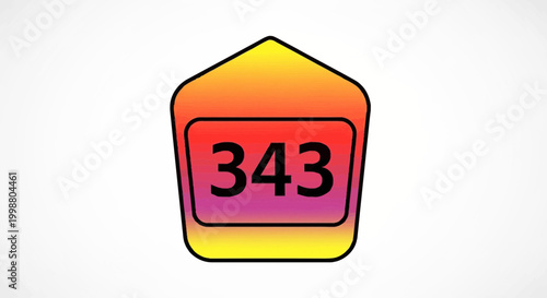 Number 343 on a colorful, abstract, pentagonal badge with a gradient background