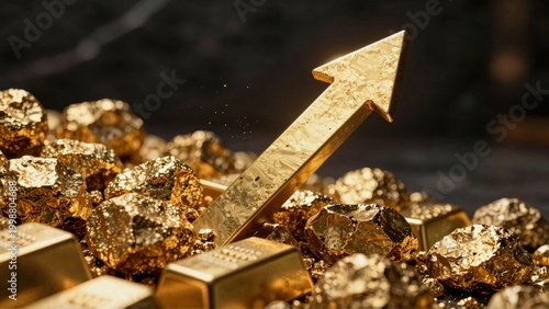 Gold Price Increase Concept with Rising Golden Arrow and Bullion