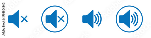 Vector illustration of four different blue sound icons on a white background