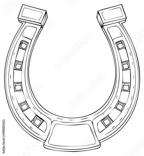 Lucky Horseshoe Black and White Line Art Drawing Traditional Symbol of Good Fortune