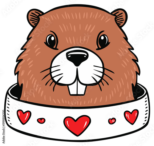 Cute Groundhog with Hearts Emerging from a Tunnel on Groundhog Day