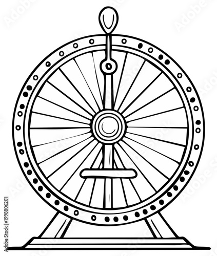 Black and white illustration of a prize wheel