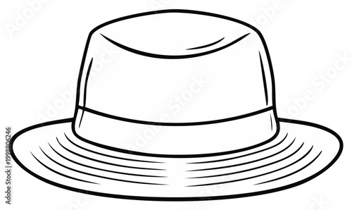 Classic fedora hat illustration with a simple black outline and wide brim