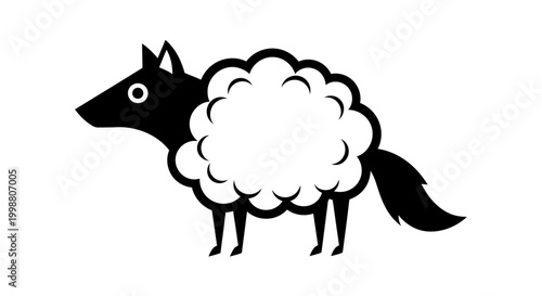 Foto Conceptual illustration of a wolf in sheeps clothing against a white background