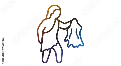 Astrology Gemini Zodiac Sign Symbol, Outline Figure Holding Cloth, Colorful Sparkle Texture