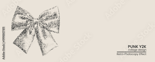 Handdrawn sketch of a bow ribbon with a distressed retro photocopy texture